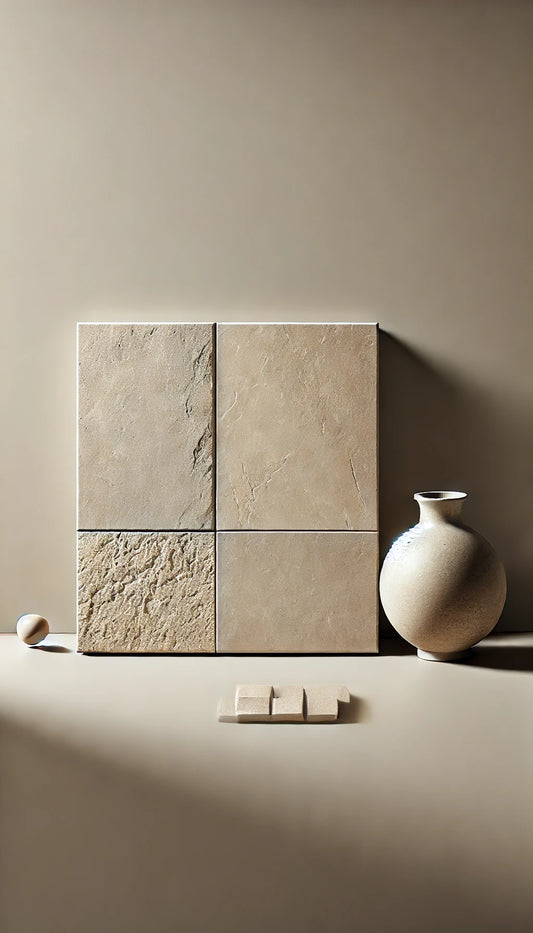 Textured Beige Stone-Look Ceramic Tile